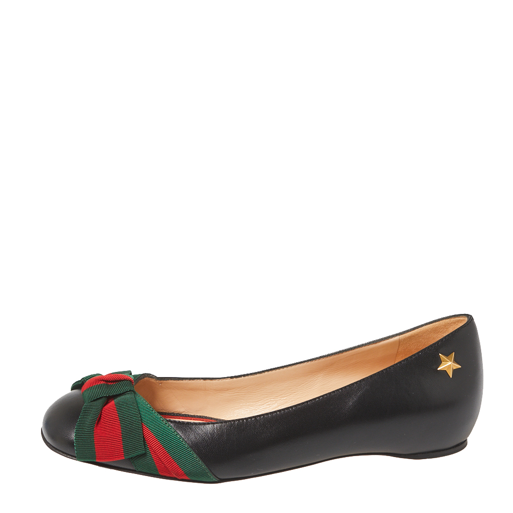 

Gucci Black Leather Web Bow Ballet Flats Size