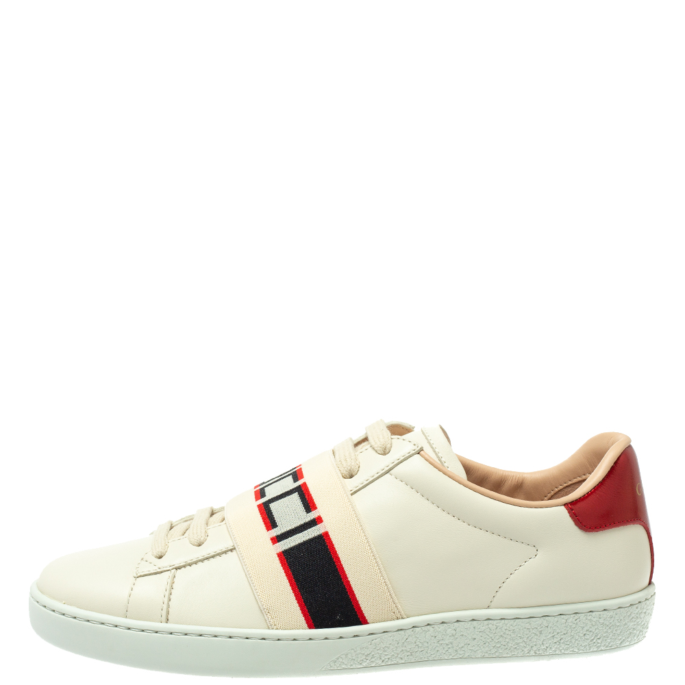 

Gucci White/Red Leather Ace Logo Band Low Top Sneakers Size
