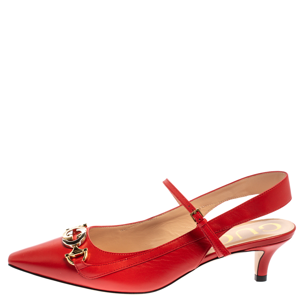 

Gucci Red Leather Zumi Slingback Pumps Size