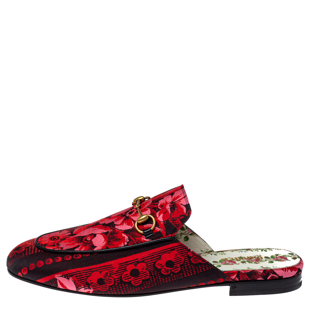 

Gucci Multicolor Brocade Fabric Floral Princetown Mules Size