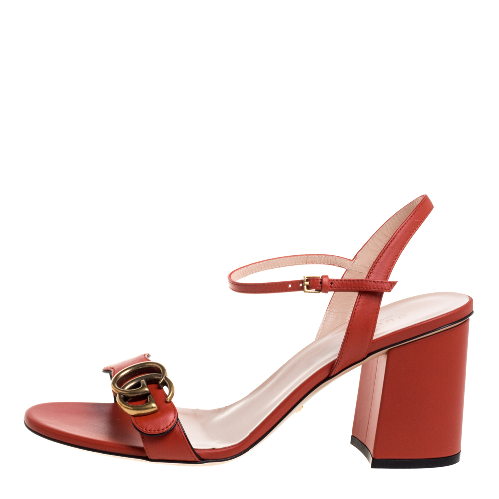 

Gucci Orange Leather GG Marmont Ankle Strap Sandals Size