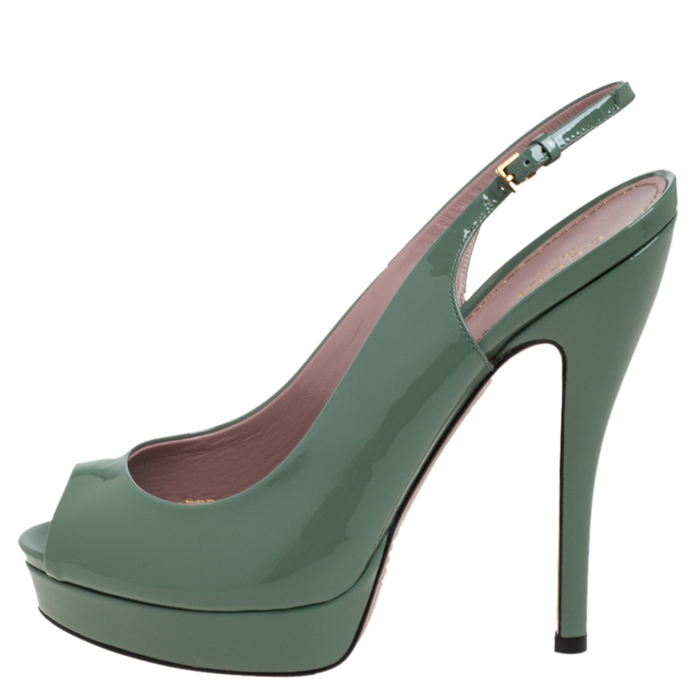 

Gucci Green Patent Leather Peep Toe Slingback Sandals Size