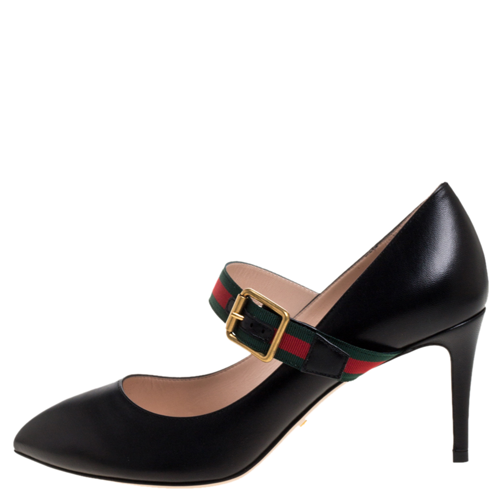 

Gucci Black Leather Sylvie Mary Jane Pumps Size