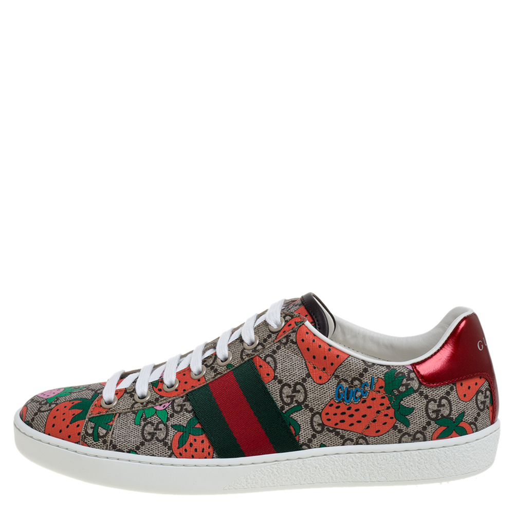 

Gucci Mulitcolor GG Supreme Canvas Ace Strawberry Sneakers Size, Multicolor