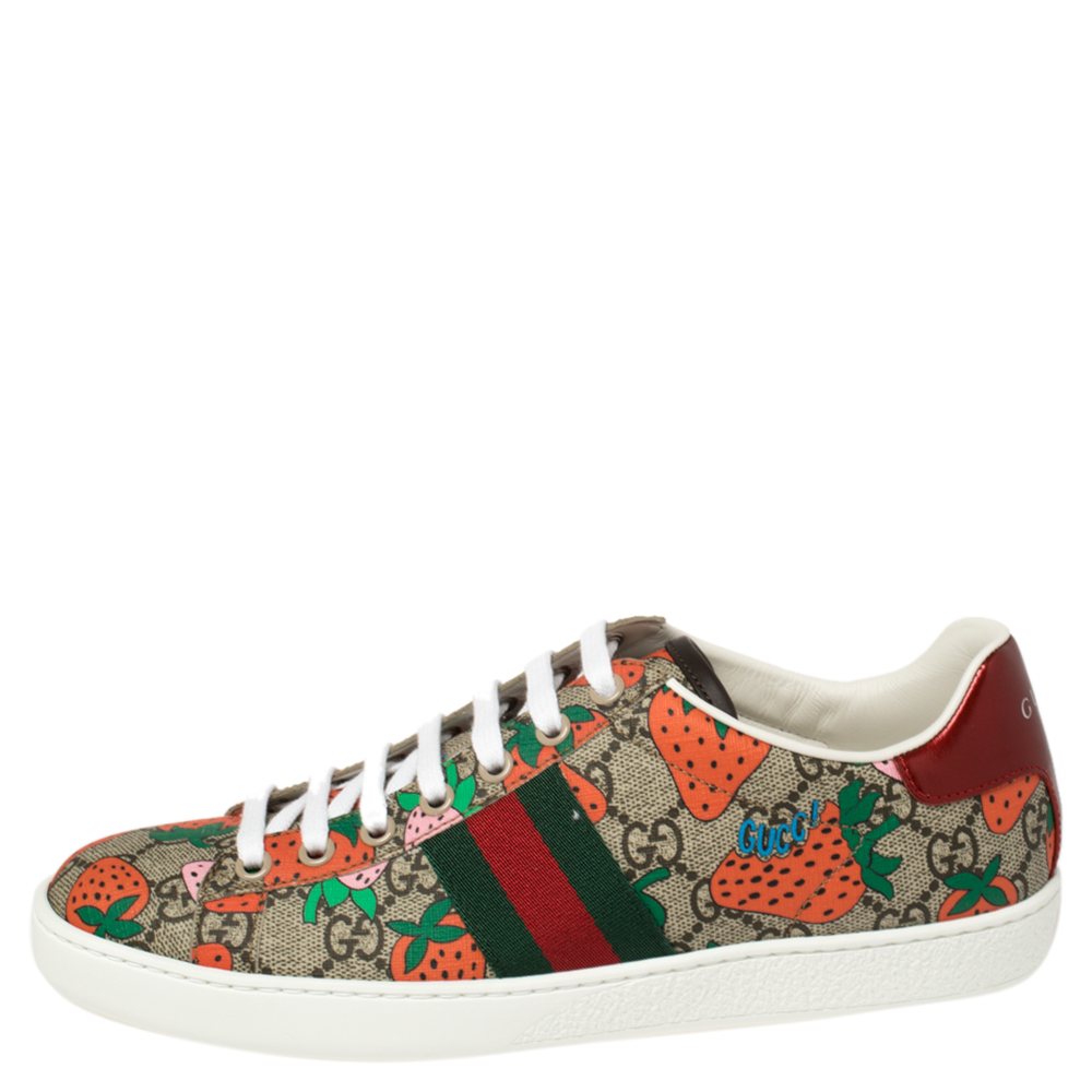 

Gucci Brown GG Canvas Ace Strawberry Sneakers Size