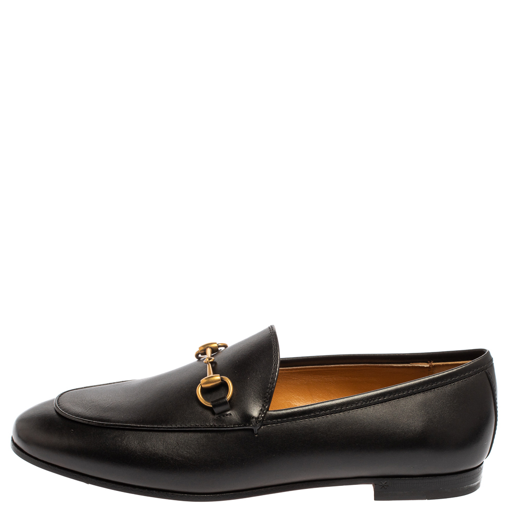 

Gucci Black Leather Betis Glamour Horsebit Loafers Size 37