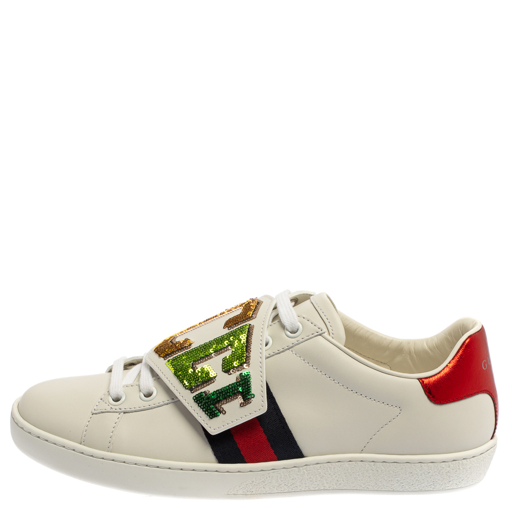 

Gucci White Leather Ace Web Low Top Sneakers Size