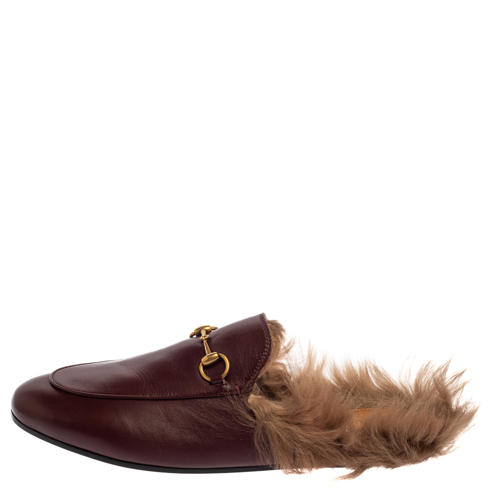 

Gucci Burgundy Leather Horsebit Princetown Mules Size