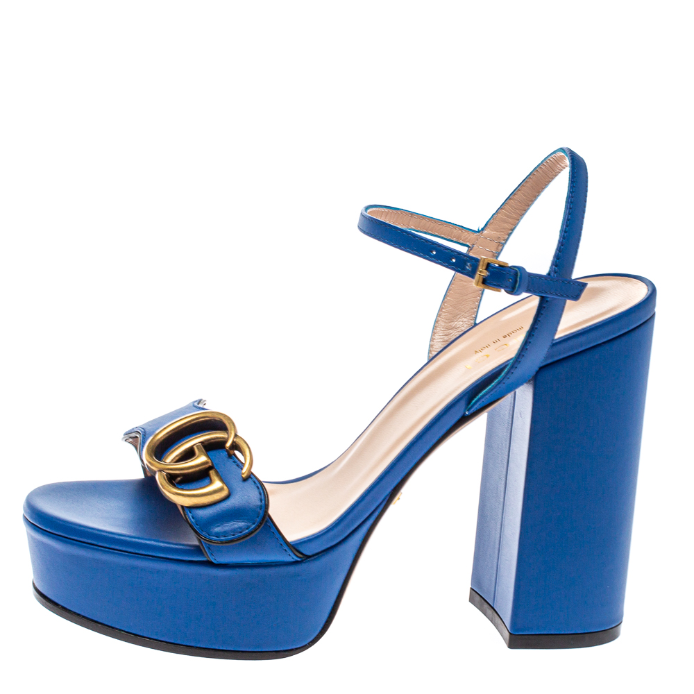 

Gucci Blue Leather GG Marmont Ankle Strap Sandals Size