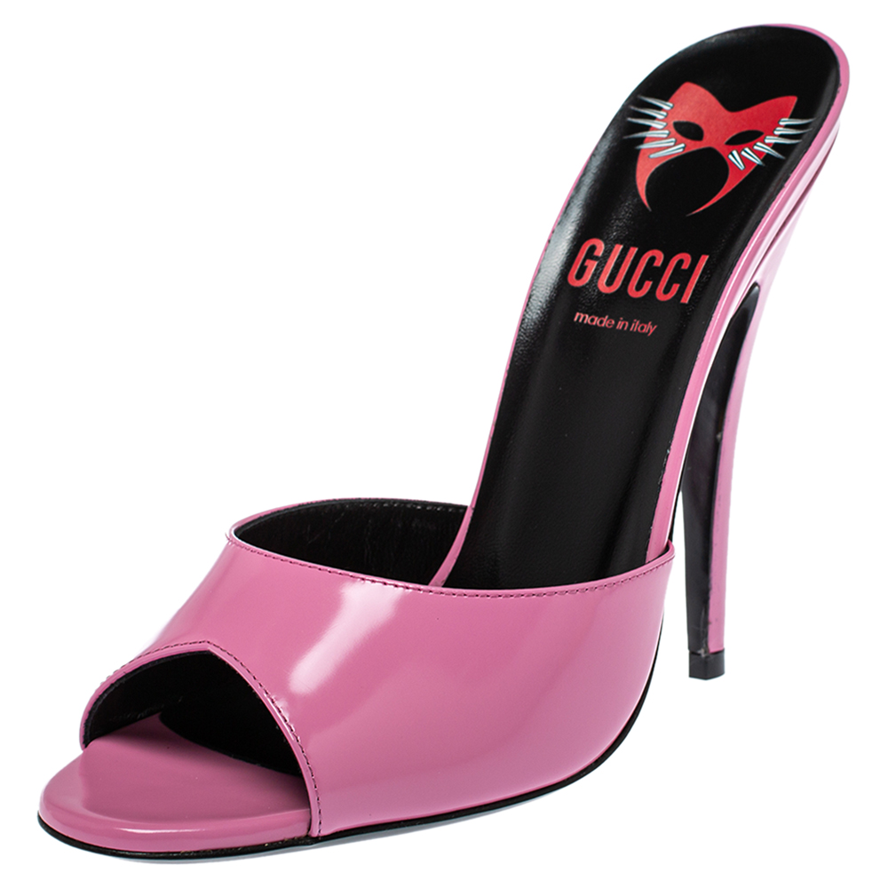 Pre-owned Gucci Pink Leather Scarlet Slide Sandals Size 39