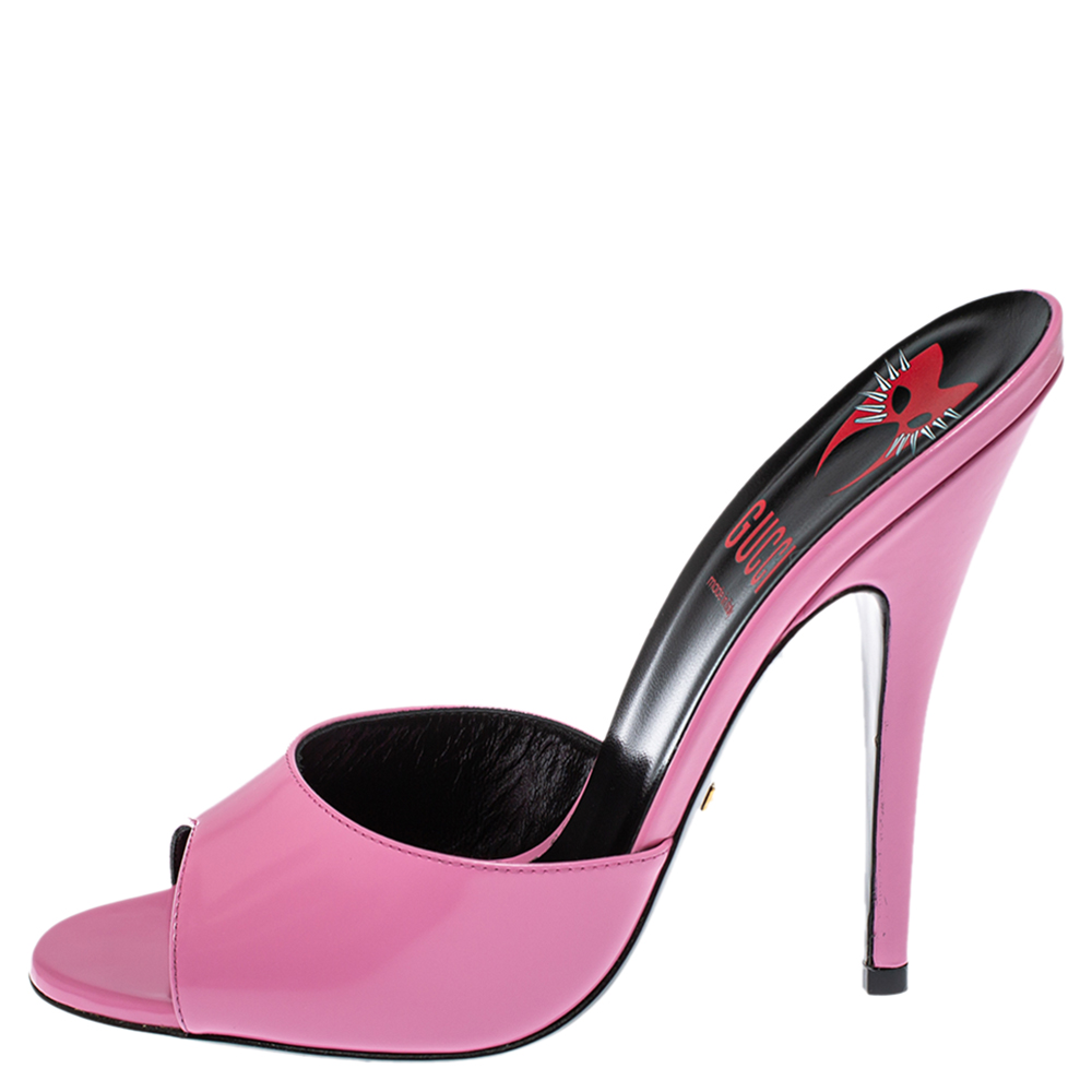 

Gucci Pink Leather Scarlet Slide Sandals Size