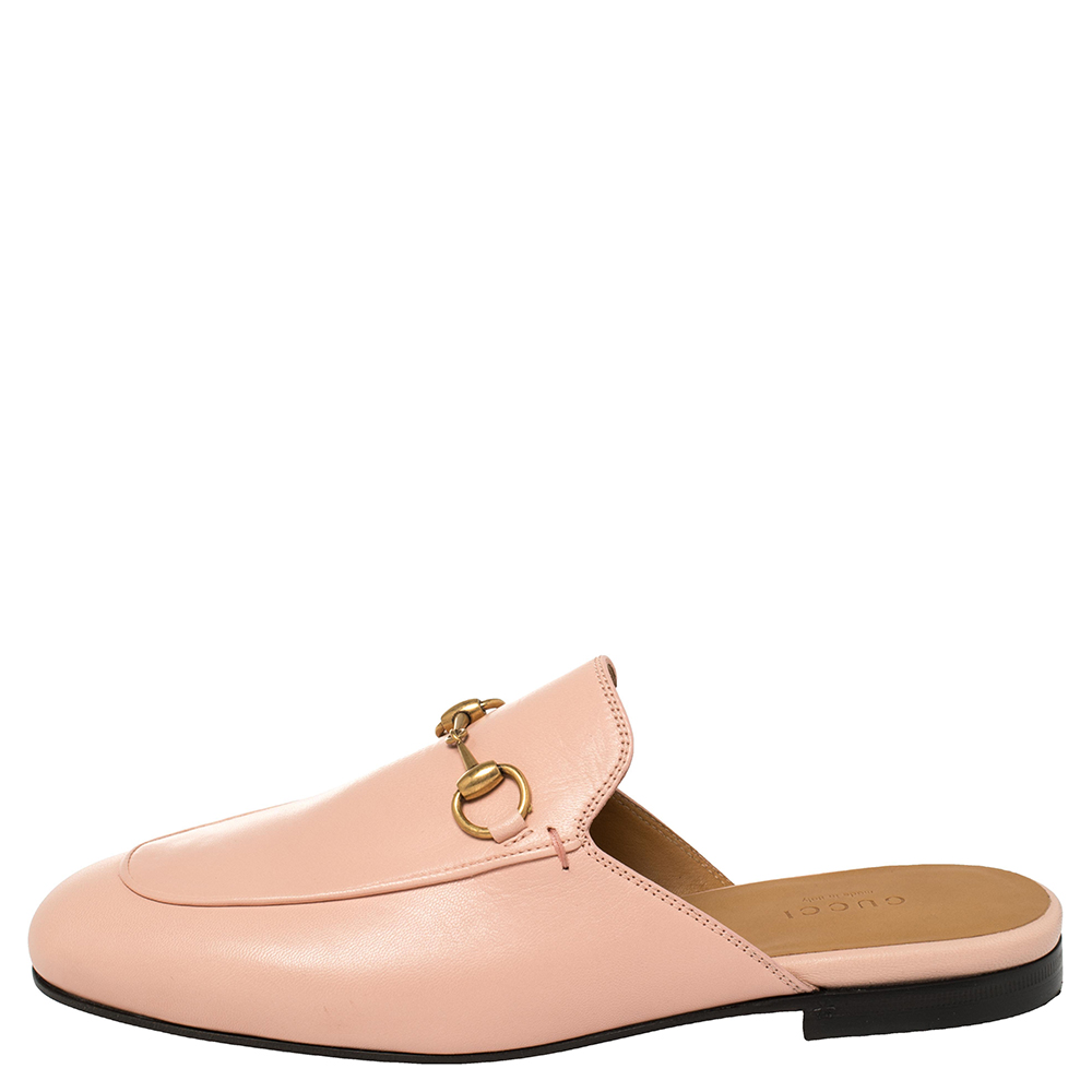 

Gucci Pink Leather Princetown Horsebit Flat Mules Size