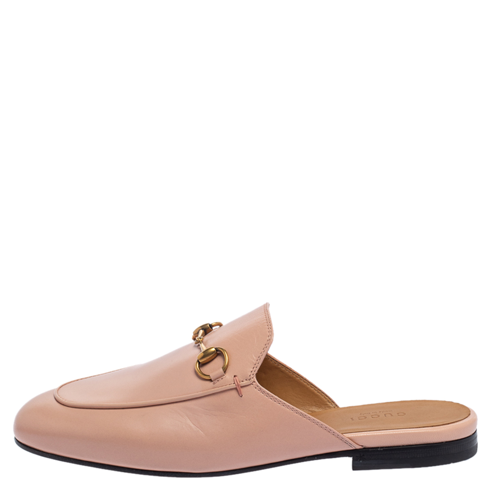 

Gucci Pink Leather Princetown Horsebit Flat Mules Size