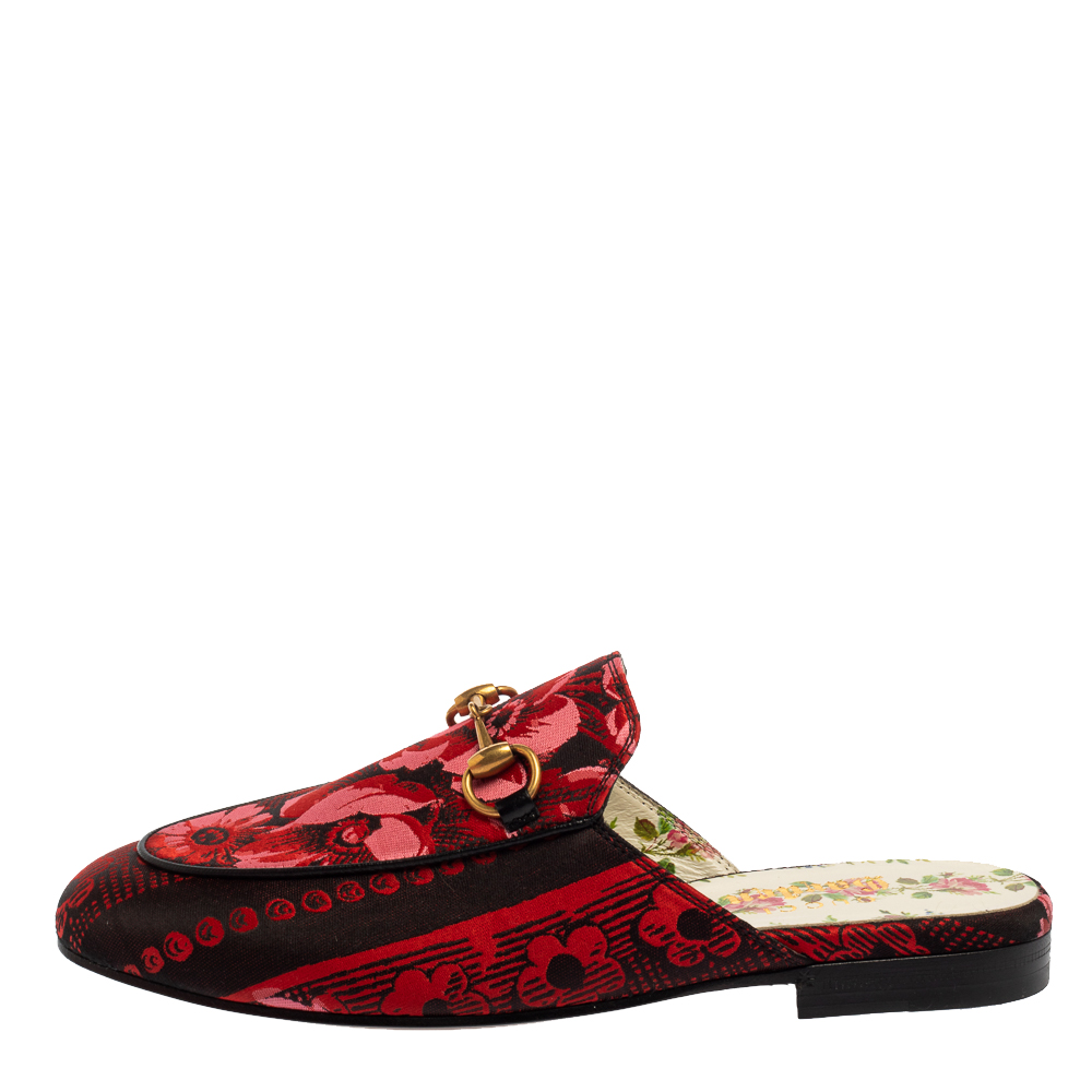 

Gucci Red/Black Fabric Garden Princetown Flat Mules Size