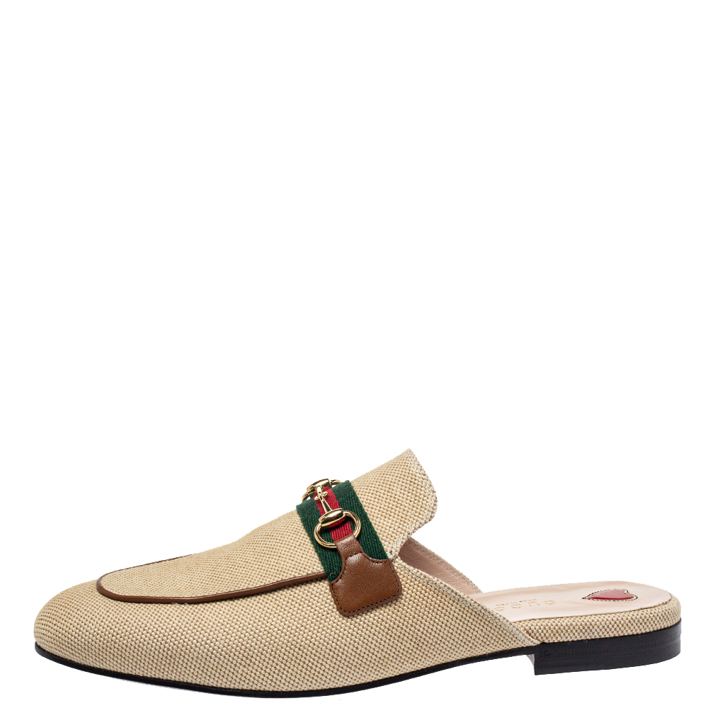 

Gucci Beige Canvas And Leather Princetown Horsebit Mules Size