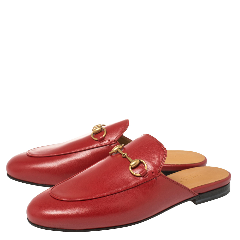 

Gucci Red Leather Princetown Horsebit Flat Mules Size