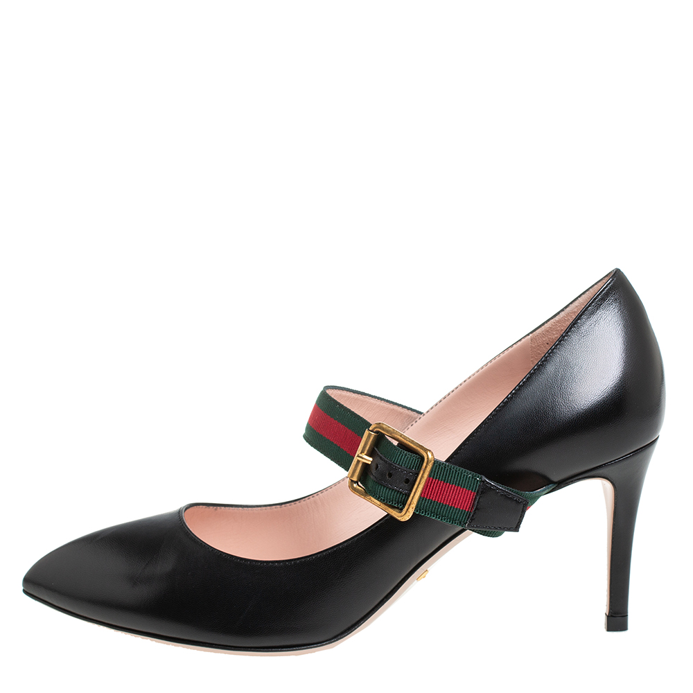 

Gucci Black Leather Sylvie Mary Jane Pumps Size