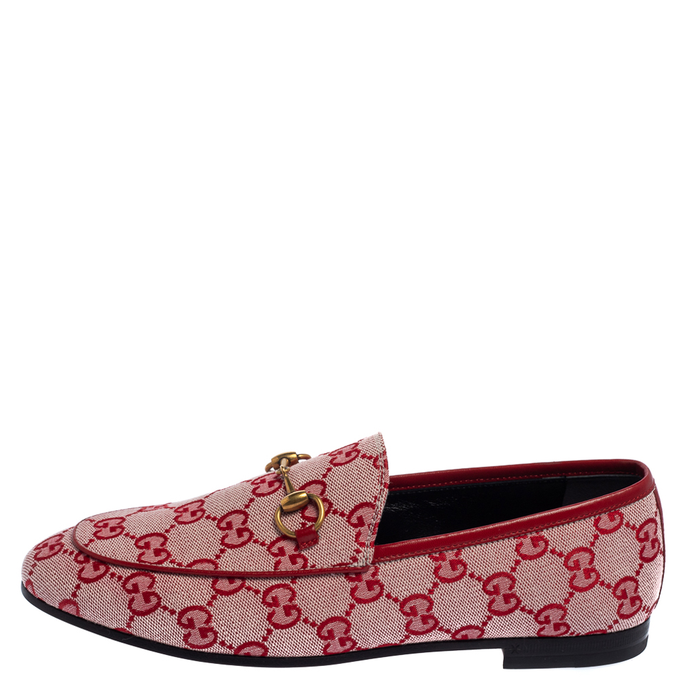 

Gucci Red GG Canvas Jordaan Slip On Loafers Size