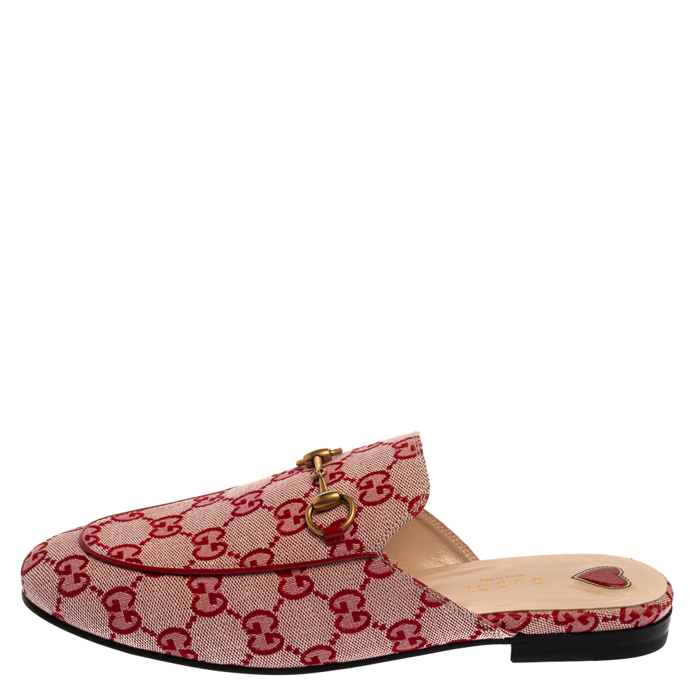 

Gucci Red GG Canvas Princetown Horsebit Flat Mules Size