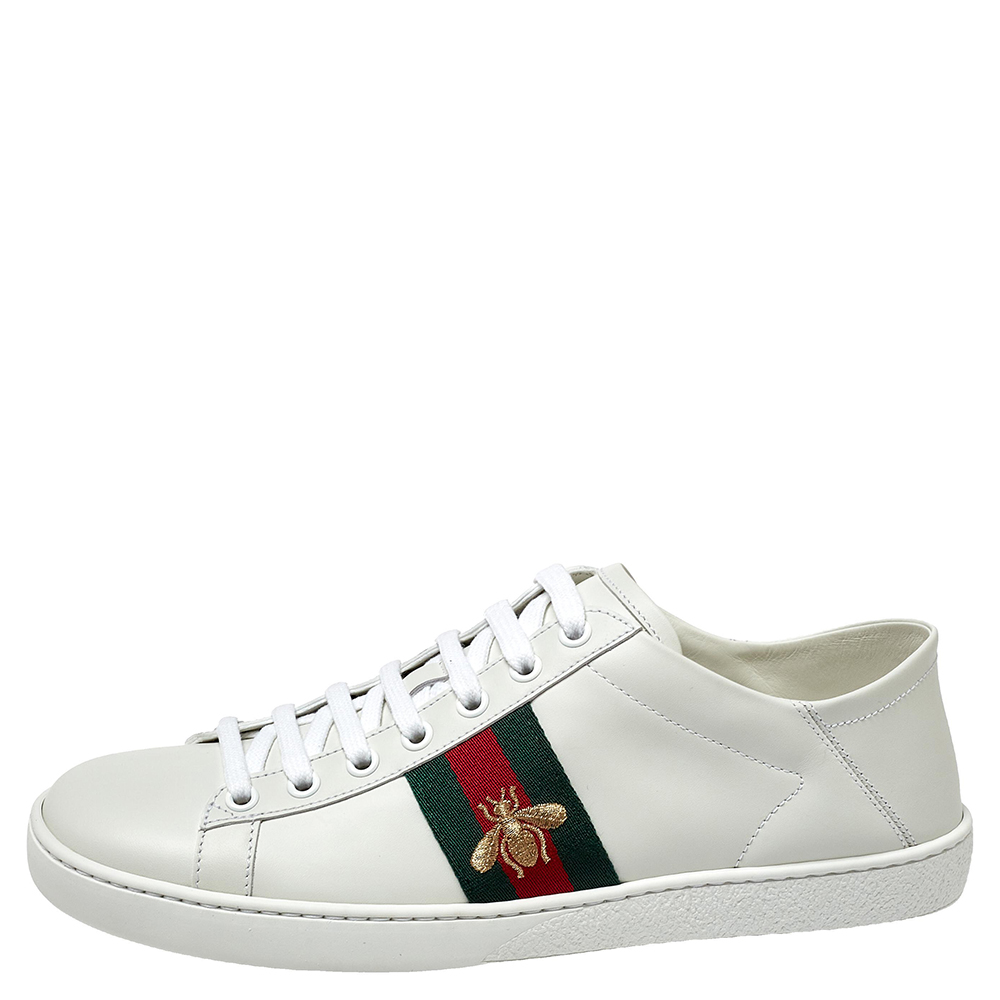 

Gucci White Leather Embroidered Bee Ace Low Top Sneakers Size