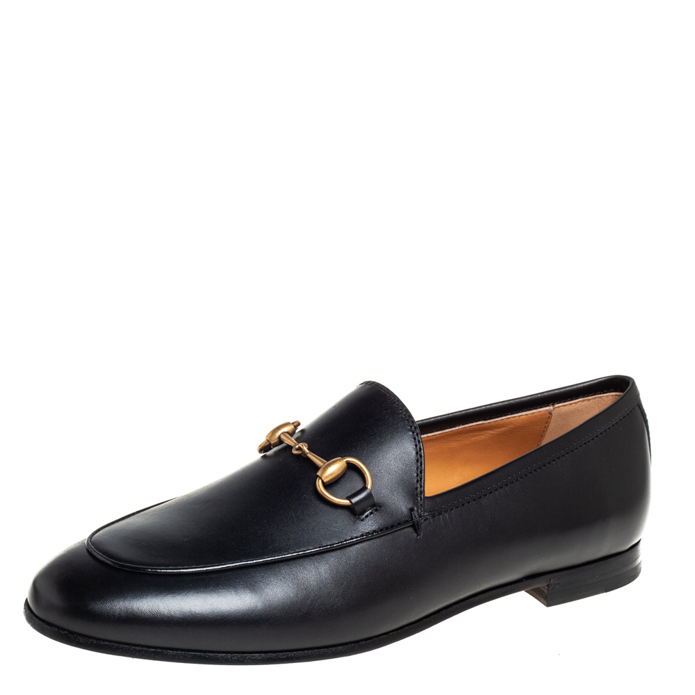 Pre-owned Gucci Black Leather Horsebit Loafers Size 37