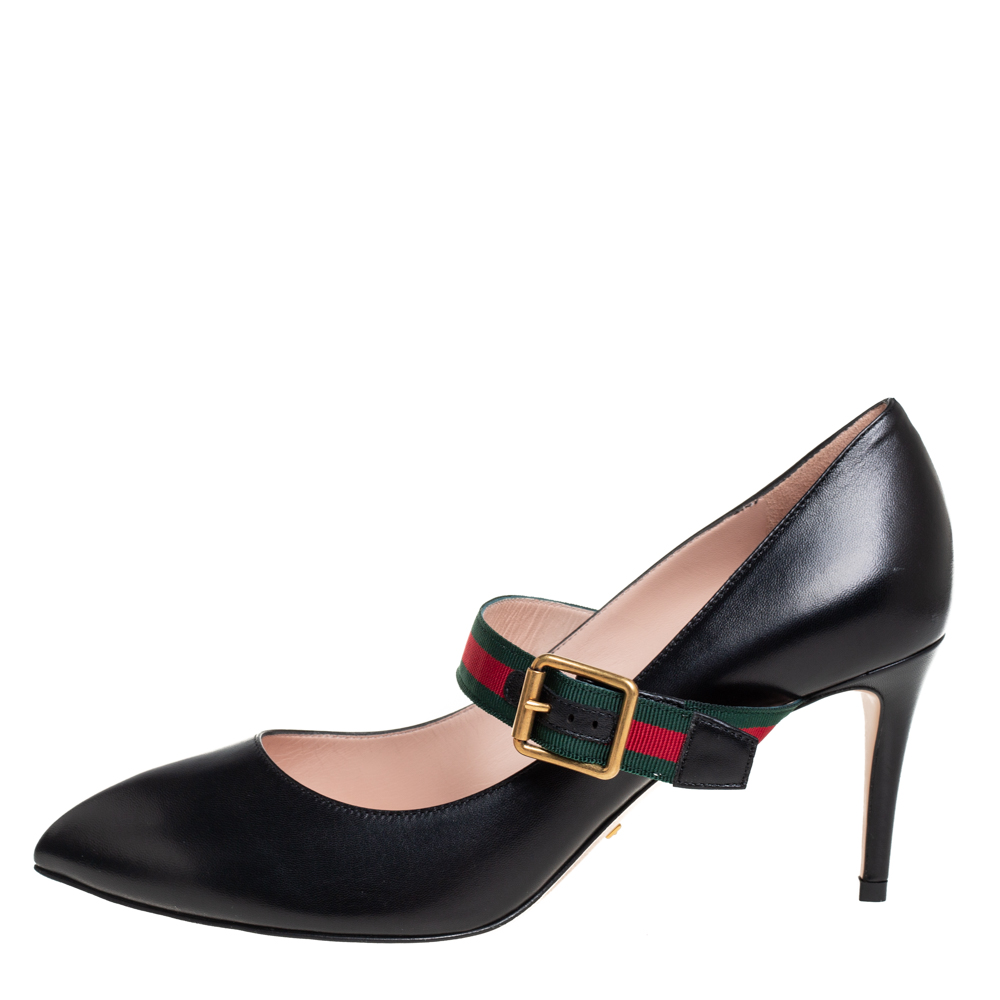 

Gucci Black Canvas And Leather Sylvie Mary Jane Pumps Size