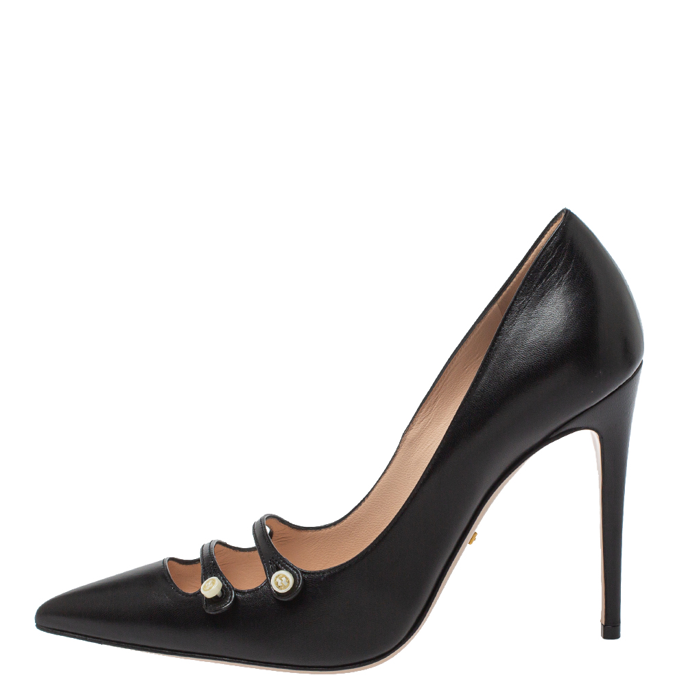 

Gucci Black Leather Aneta Pumps Size