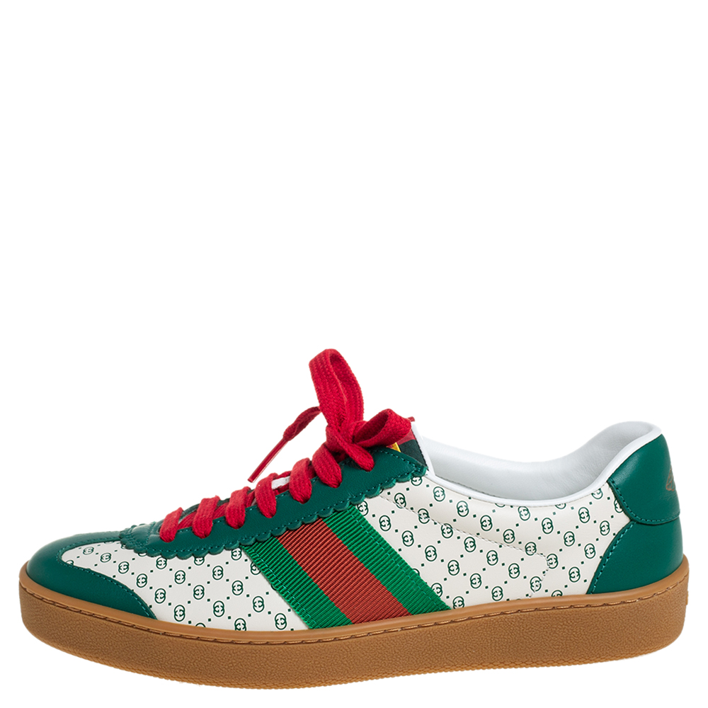 

Gucci Green/White Leather Web Dapper Dan Low Top Sneakers Size