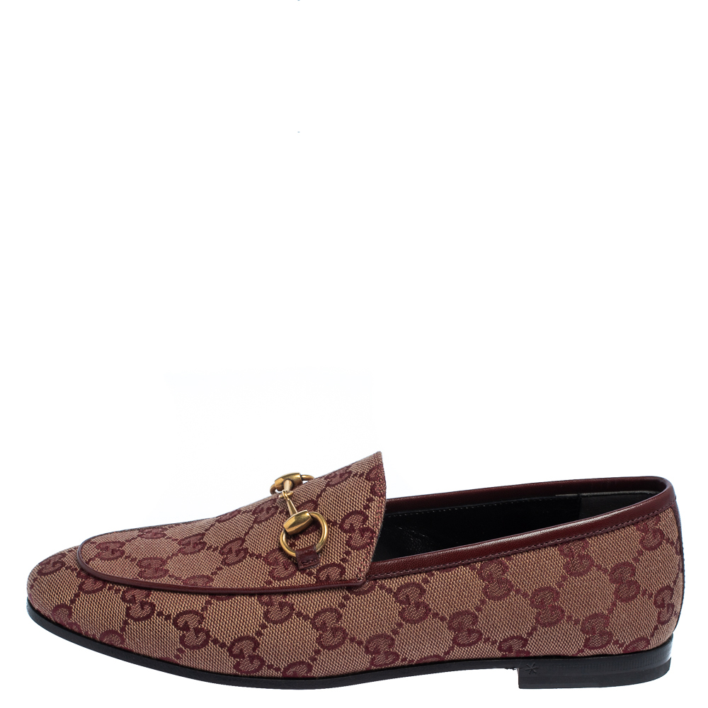 

Gucci Burgundy GG Canvas Jordaan Horsebit Slip On Loafers Size