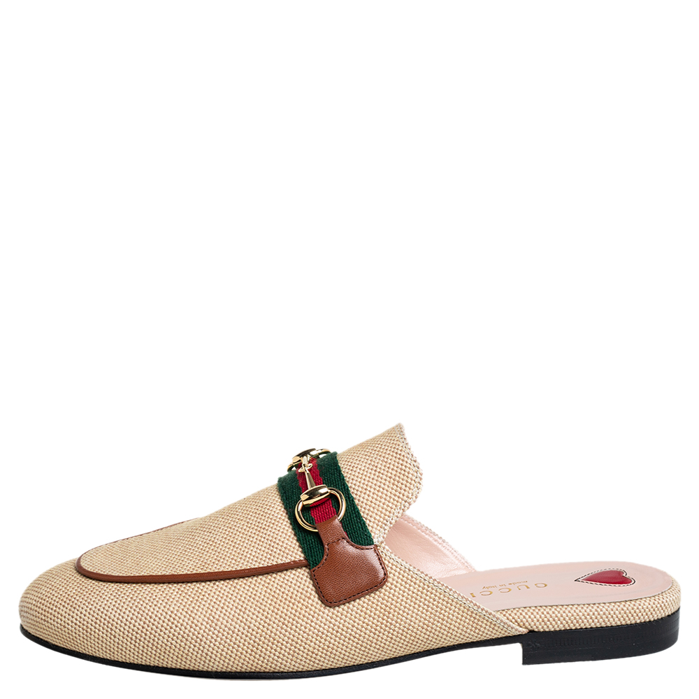 

Gucci Beige Canvas Web Princetown Sandals Size