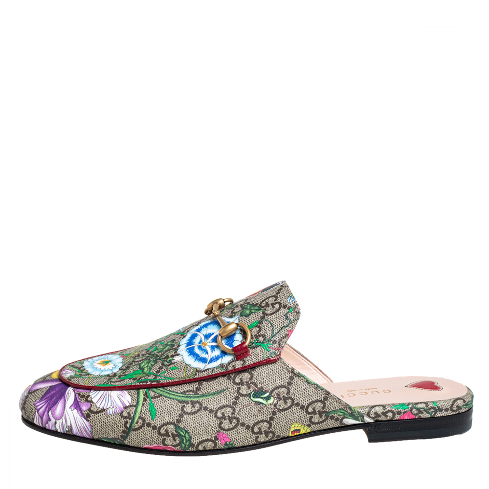 

Gucci Multicolor Coated Canvas Tian Print Princetown Sandals Size
