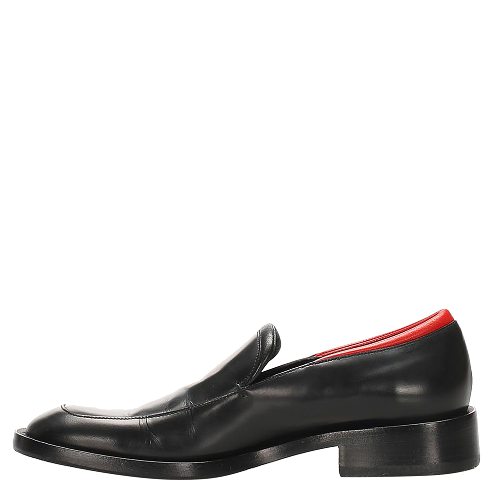 Pre-owned Gucci Black/red Leather Loafers Size 39.5