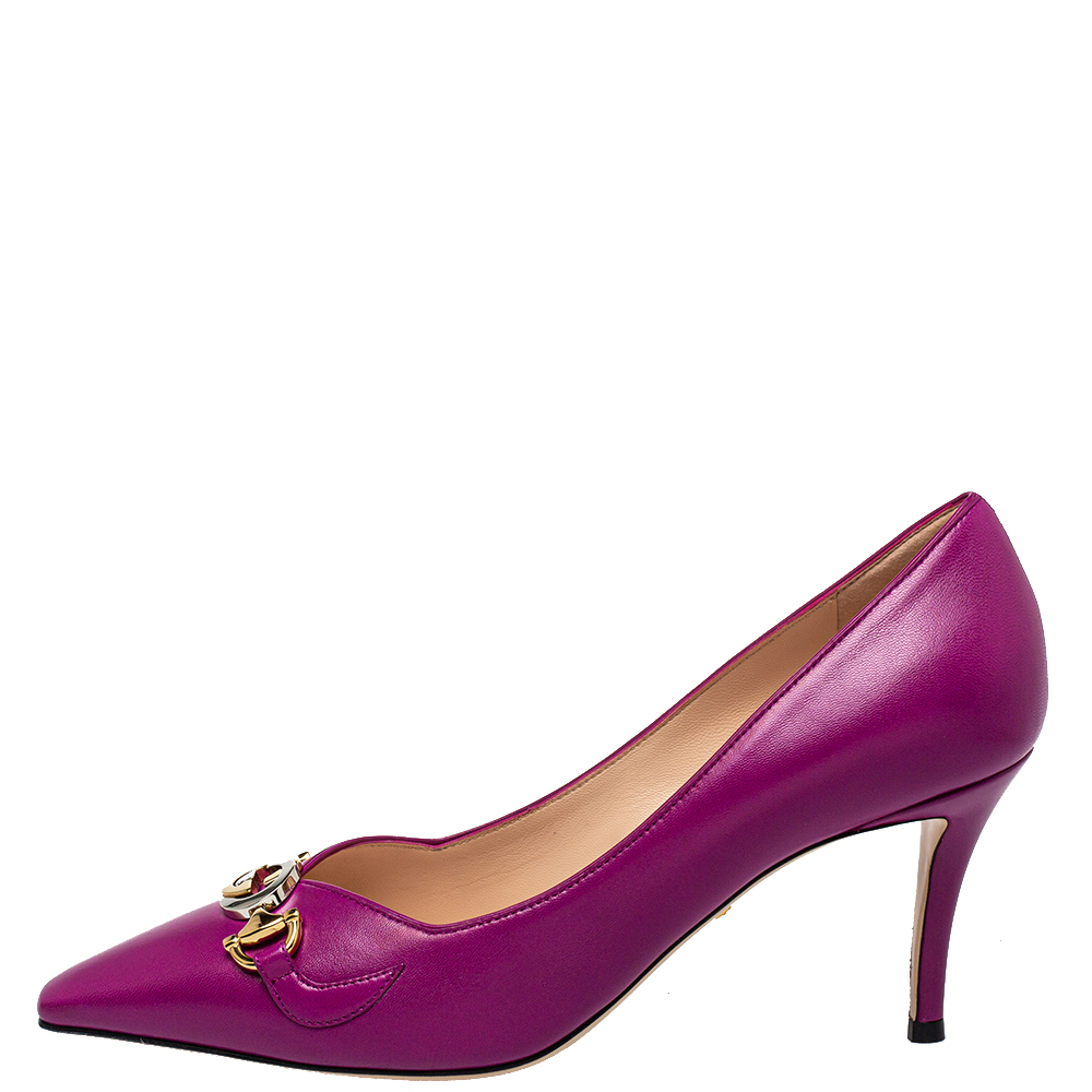 

Gucci Purple Leather Zumi Pumps Size
