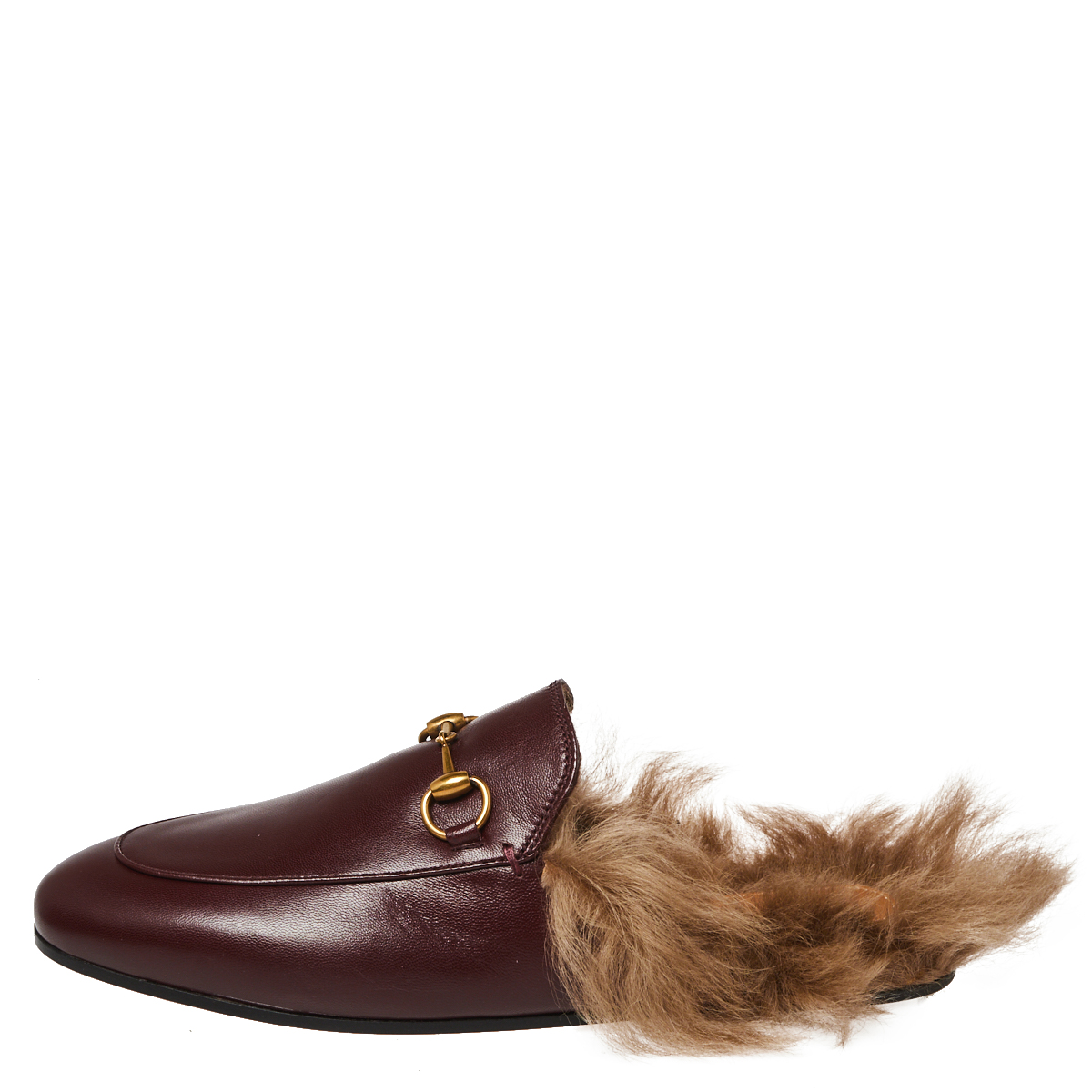 

Gucci Burgundy Leather Fur Lined Princetown Horsebit Mules Size