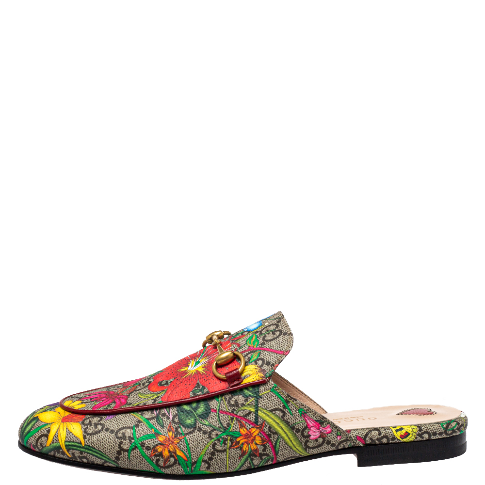 

Gucci Multicolor GG Supreme Canvas Floral Print Princetown Mule Sandals Size