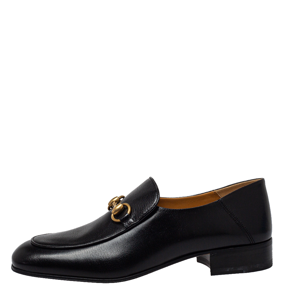 

Gucci Black Leather Jordaan Horsebit Loafers Size