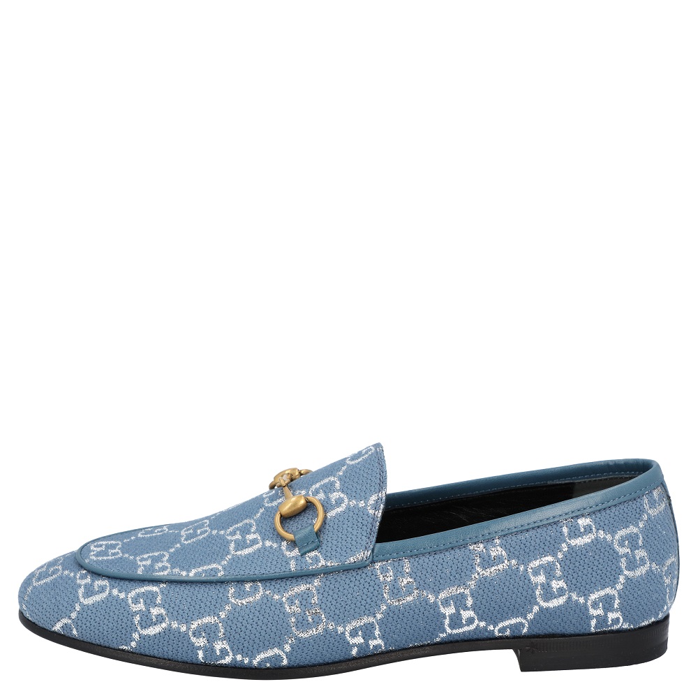 

Gucci Blue/Silver GG Canvas New Jordaan Loafers Size EU