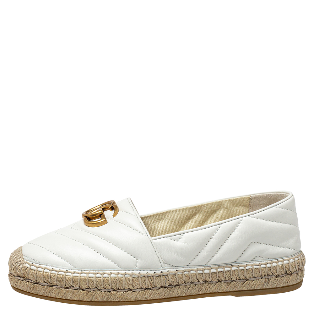 

Gucci White Quilted Leather GG Espadrilles Size
