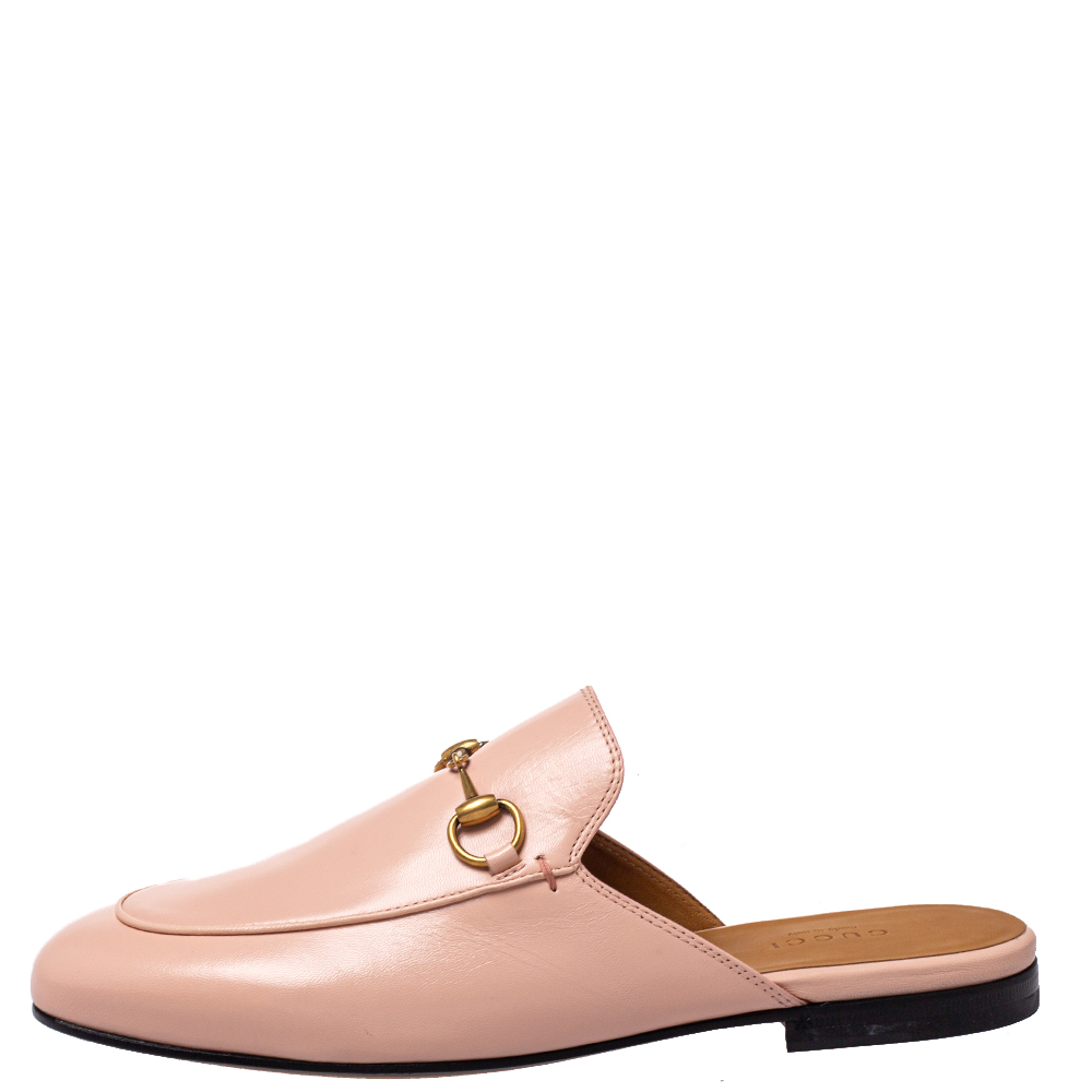 

Gucci Pink Leather Princetown Horsebit Flat Mules Size