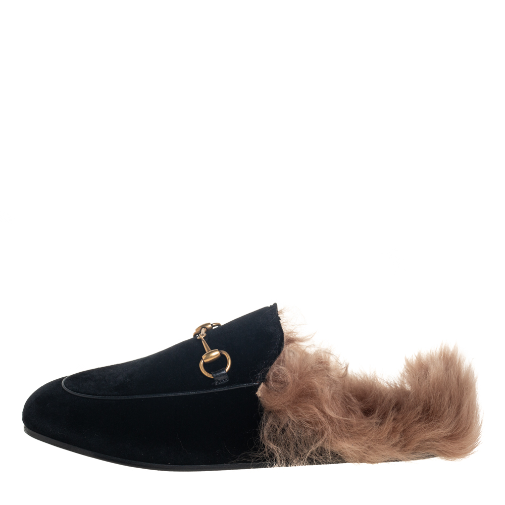 

Gucci Black Velvet Fur Lined Princetown Mules Size