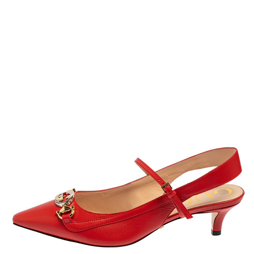 

Gucci Red Leather Decollete Mary Jane Slingback Sandals Size