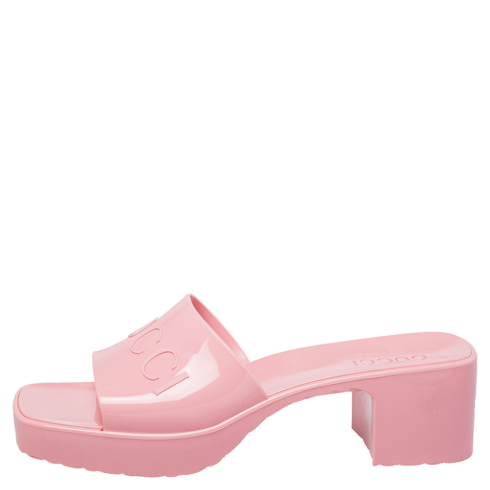 

Gucci Pink Rubber Platform Slide Sandals Size