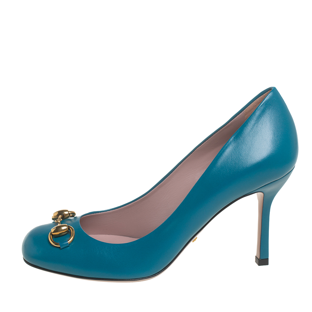 

Gucci Blue Leather Horsebit Pumps Size