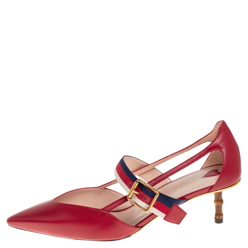 

Gucci Red Leather Unia Mary Jane Pumps Size