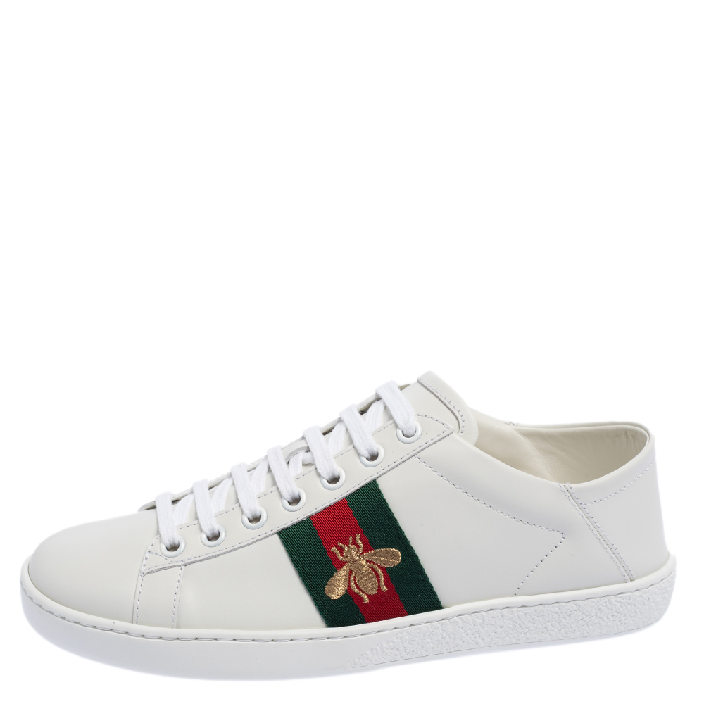 

Gucci White Leather And Canvas Ace Sneakers Size