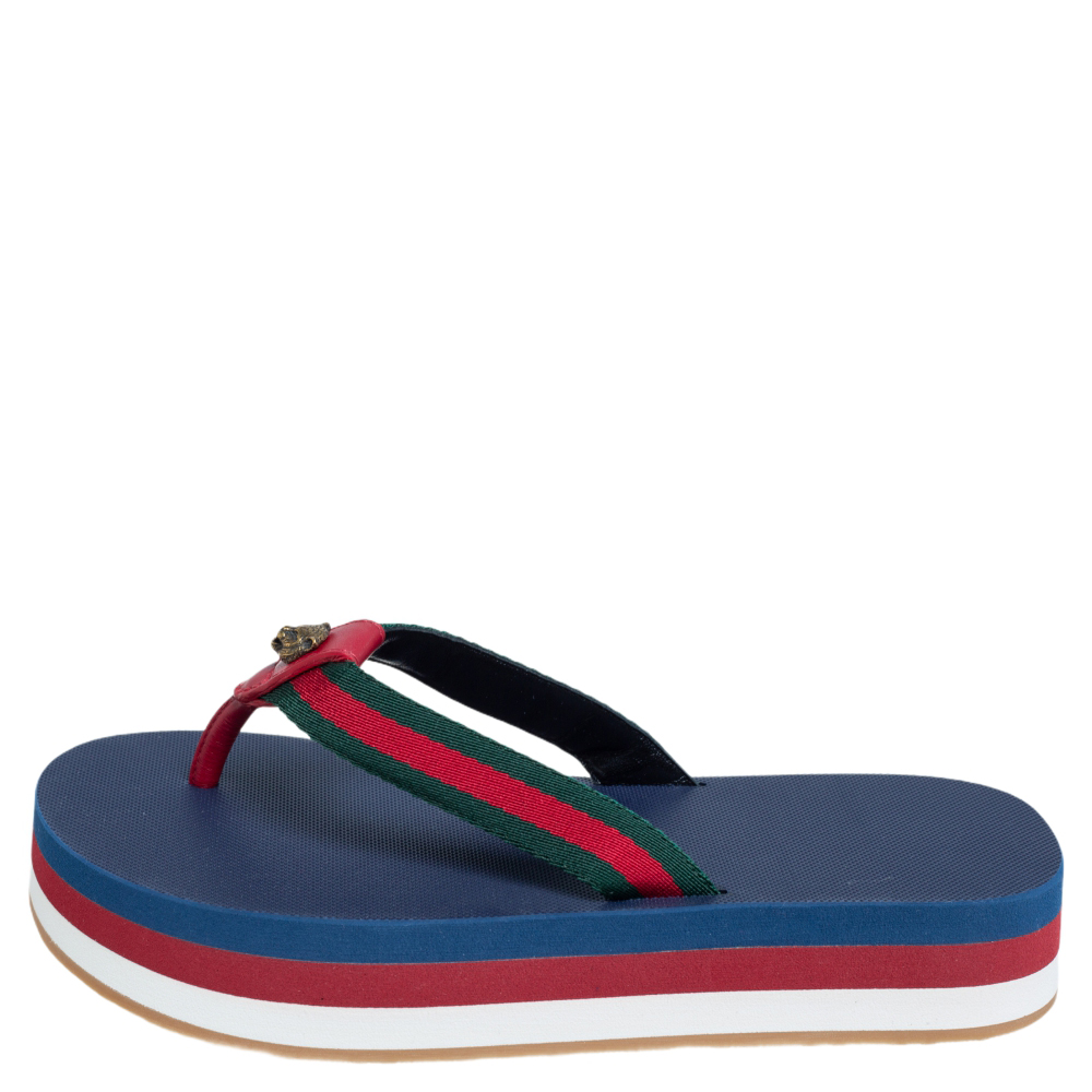 

Gucci Web Striped Canvas Platform Flip Flop Sandals Size, Multicolor