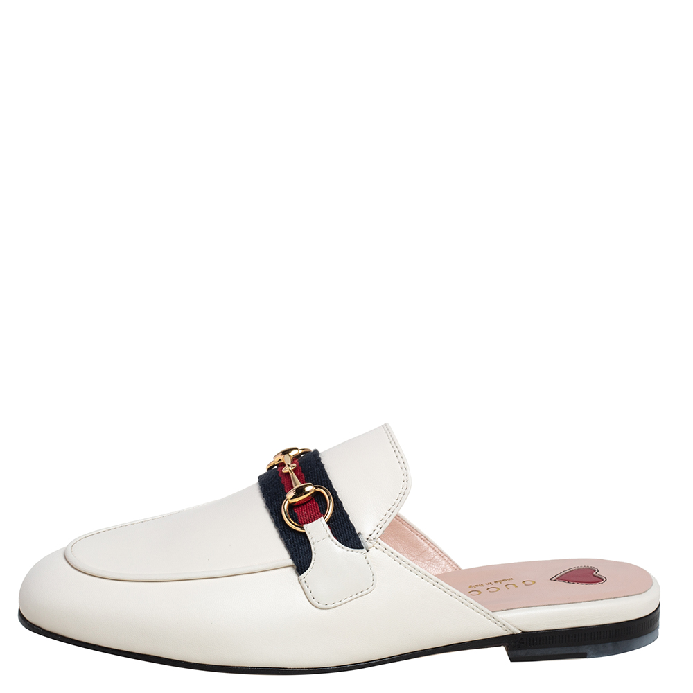 

Gucci White Leather Princetown Slide Flats Size