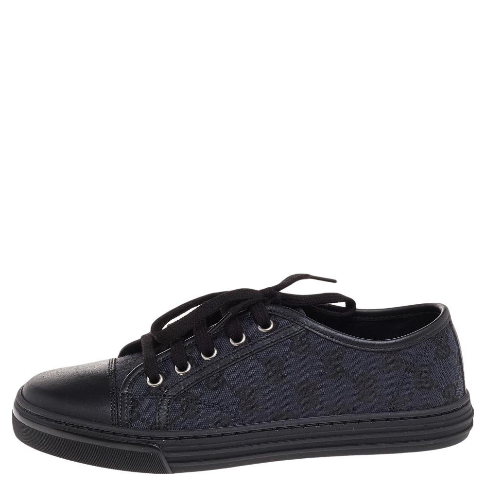 

Gucci Black/Navy Blue Leather And GG Canvas Low Top Sneakers Size