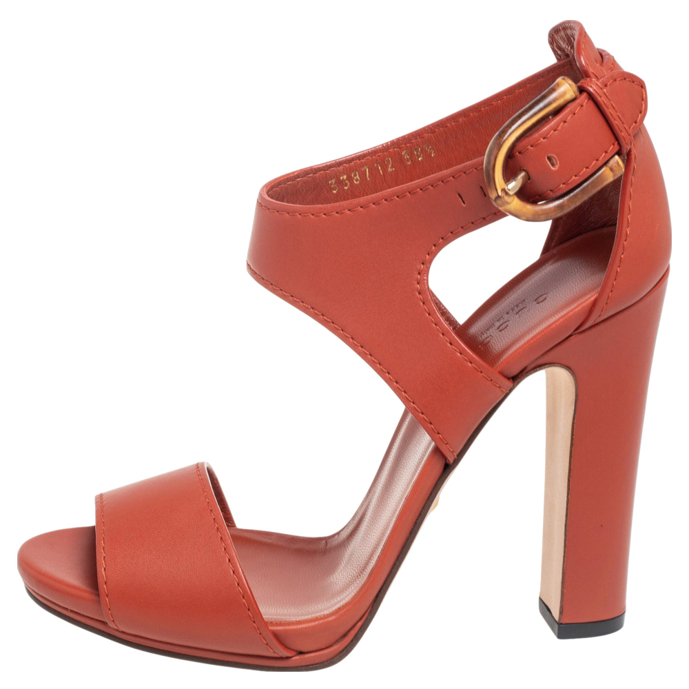 

Gucci Rusty Orange Lifford Bamboo Buckle Block Heel Sandals Size