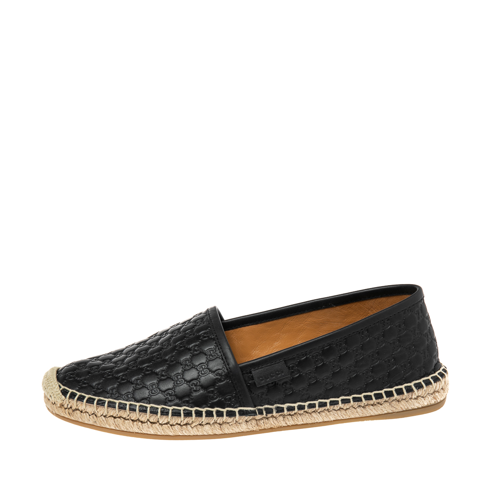 

Gucci Black Guccissima Leather Pilar Espadrille Flats Size